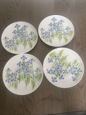 4 Fitz and Floyd Plates, Vintage Iris Plates, 1970s  Floral